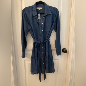 LOFT Petite Chambray Flounce Shirtdress Size Medium Petite